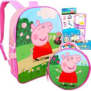 Nicktoons Peppa Pig Backpack and Lunch Box for Kids - 6 Pc Bundle with 16 Peppa Pig School Backpack Bag, Lunch Bag, Flashcards, Stickers, and More - 1