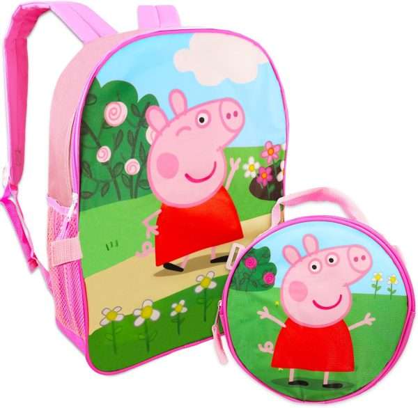Nicktoons Peppa Pig Backpack and Lunch Box for Kids - 6 Pc Bundle with 16 Peppa Pig School Backpack Bag, Lunch Bag, Flashcards, Stickers, and More - 2