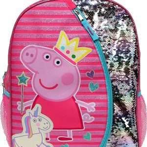Peppa Pig Backpack for Girls for Kindergarten & Elementary School, 16 Inch, Flip Sequins & Glitter Bookbag with Padded Back & Adjustable Shoulder Straps - 1
