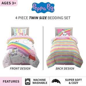 Franco Kids Bedding Super Soft Comforter and Sheet Set, 4 Piece Twin Size, Peppa Pig - 3