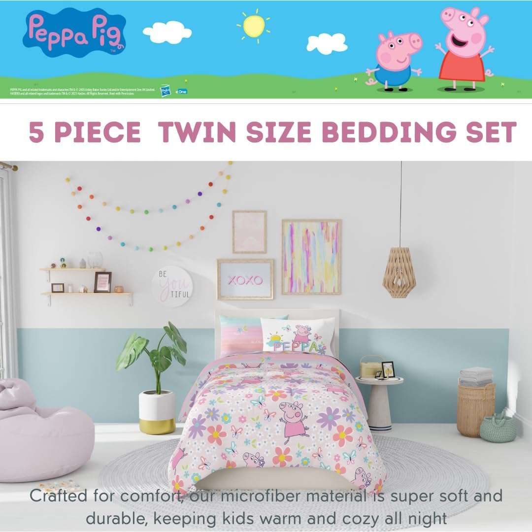 Franco Peppa Pig Kids Bedding Super Soft Comforter and Sheet Set with Sham, 5 Piece Twin Size, (Officially Licensed Product) - 2