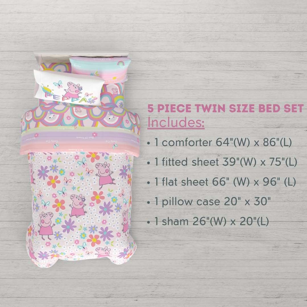 Franco Peppa Pig Kids Bedding Super Soft Comforter and Sheet Set with Sham, 5 Piece Twin Size, (Officially Licensed Product) - 3