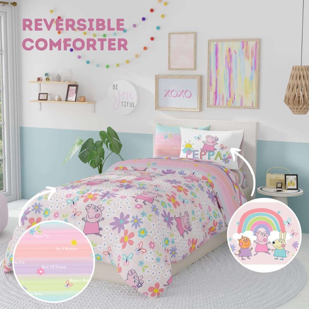 Franco Peppa Pig Kids Bedding Super Soft Comforter and Sheet Set with Sham, 5 Piece Twin Size, (Officially Licensed Product) - 4