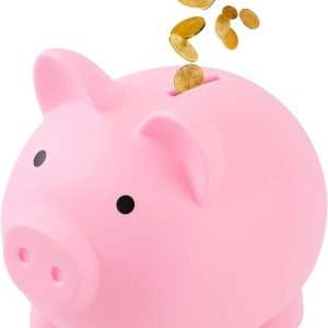 GADIEDIE Large Piggy Banks, Cute Plastic Pig Money Box, Piggy Bank for Girls and Boys, Unbreakable Plastic Coin Bank Fun Gifts for Birthday, Festival, Baby Shower (Pink) - 1