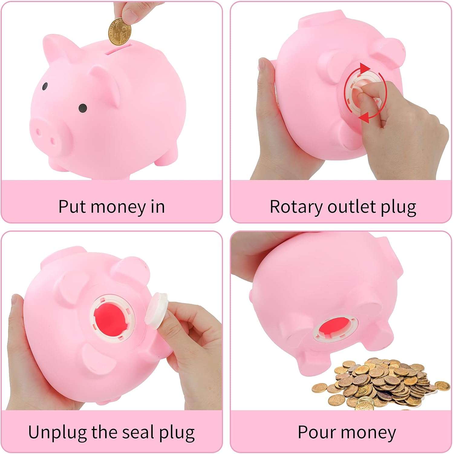 GADIEDIE Large Piggy Banks, Cute Plastic Pig Money Box, Piggy Bank for Girls and Boys, Unbreakable Plastic Coin Bank Fun Gifts for Birthday, Festival, Baby Shower (Pink) - 2