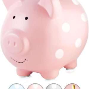 Pearhead Ceramic Piggy Bank, Baby Girl Nursery Décor, Money Bank For Kids, Baby Keepsake, Gift For New And Expecting Parents, Pink Polka Dots - 1
