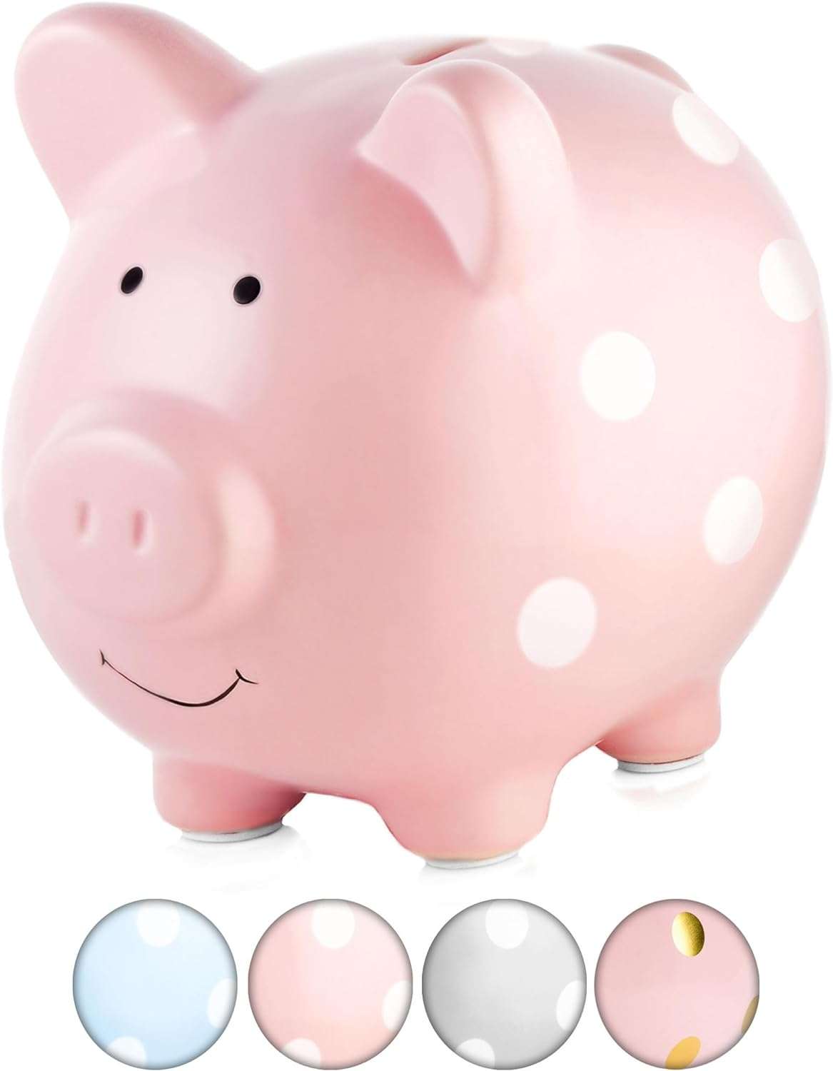 Pearhead Ceramic Piggy Bank, Baby Girl Nursery Décor, Money Bank For Kids, Baby Keepsake, Gift For New And Expecting Parents, Pink Polka Dots - 1