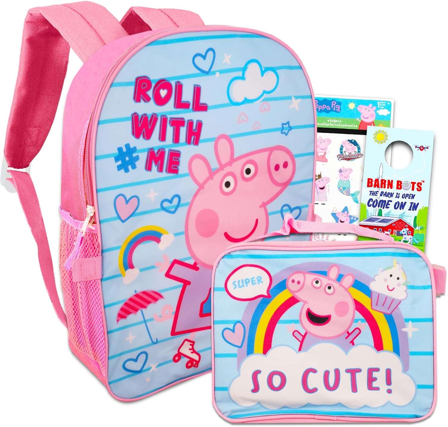 Peppa Pig Backpack Lunch Box Set For Kids, Toddlers ~ 3 Pc Bundle With Peppa Pig School Bag, Lunch Bag, And Stickers (Peppa Pig School Supplies) - 1