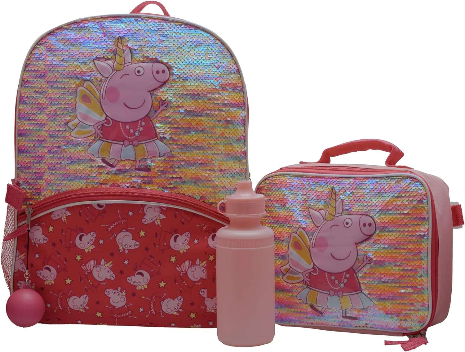 Peppa Pig Girls 4 Piece Backpack Set for Preschool & Kindergarten, Flip Sequin 16 School Bag with Front Zip Pocket, Pink - 1