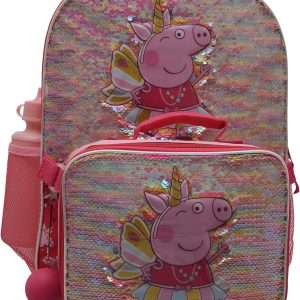 Peppa Pig Girls 4 Piece Backpack Set for Preschool & Kindergarten, Flip Sequin 16 School Bag with Front Zip Pocket, Pink - 3