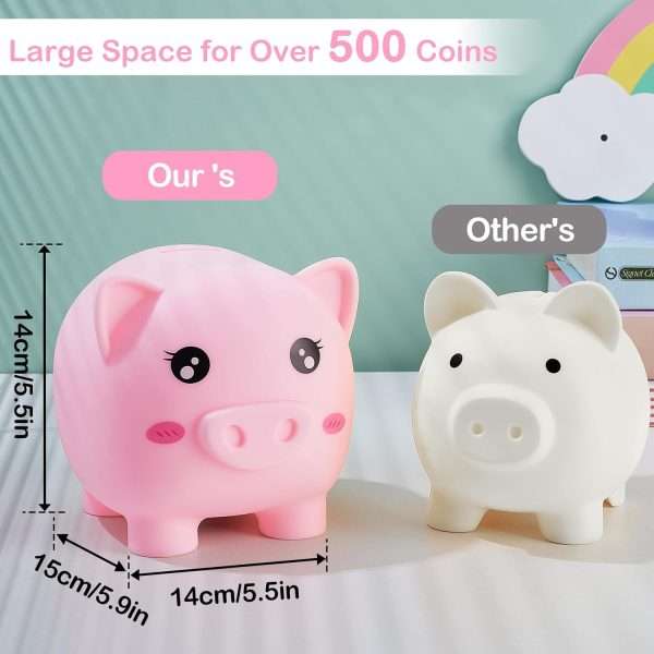 Piggy Bank for Girls Large Unicorn Piggy Banks with Necklace Bracelet DIY Stickers Cute Coin Piggybank Unbreakable for Toddler Kids Christmas Birthday Gifts, Rainbow Dress - 3
