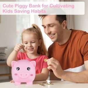 Piggy Bank for Girls Large Unicorn Piggy Banks with Necklace Bracelet DIY Stickers Cute Coin Piggybank Unbreakable for Toddler Kids Christmas Birthday Gifts, Rainbow Dress - 4