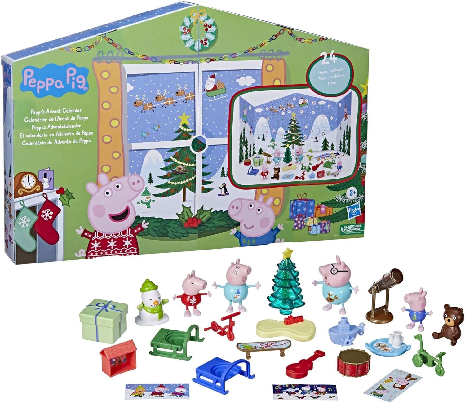 Peppa Pig Peppa’s Kids Advent Calendar, Contains 24 Surprise Toys, 4 Holiday Family Figures; Ages 3 and Up - 1