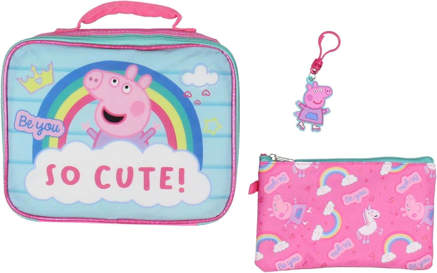 Peppa Pig Backpack Kids School Travel Backpack Set With Lunch Box, Drawstring Bag, Pencil Case, and Rubber Molded Keychain - 5
