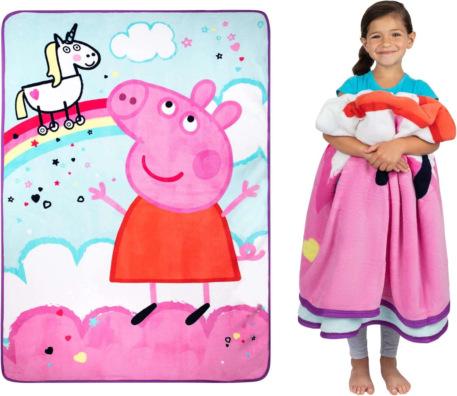 Franco Kids Bedding Super Soft Plush Micro Raschel Blanket, 62 in x 90 in, Peppa Pig - 1