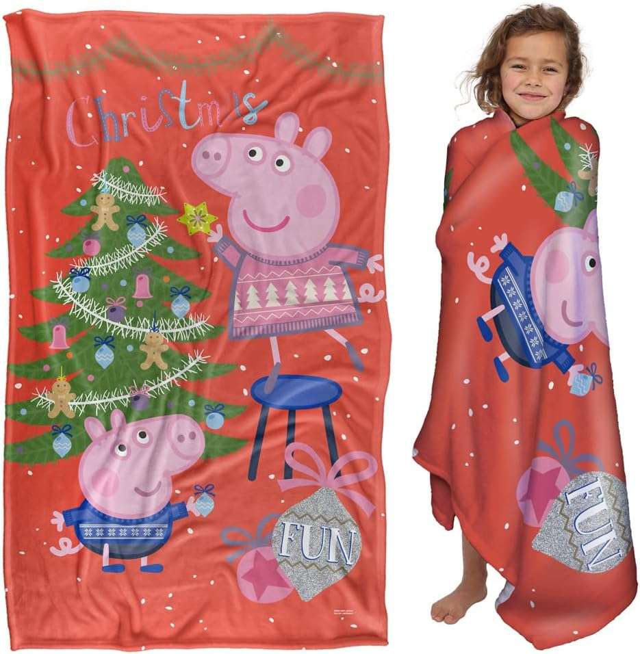 LOGOVISION Peppa Pig Blanket Christmas Fun Kids Silky Touch Blanket, 36 x 58 - 1