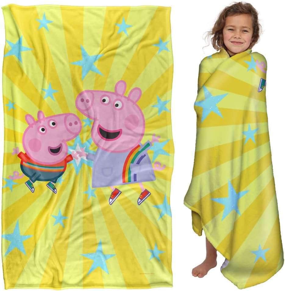LOGOVISION Peppa Pig High Five Peppa and George Kids Silky Touch Blanket, 36 x 58 - 1