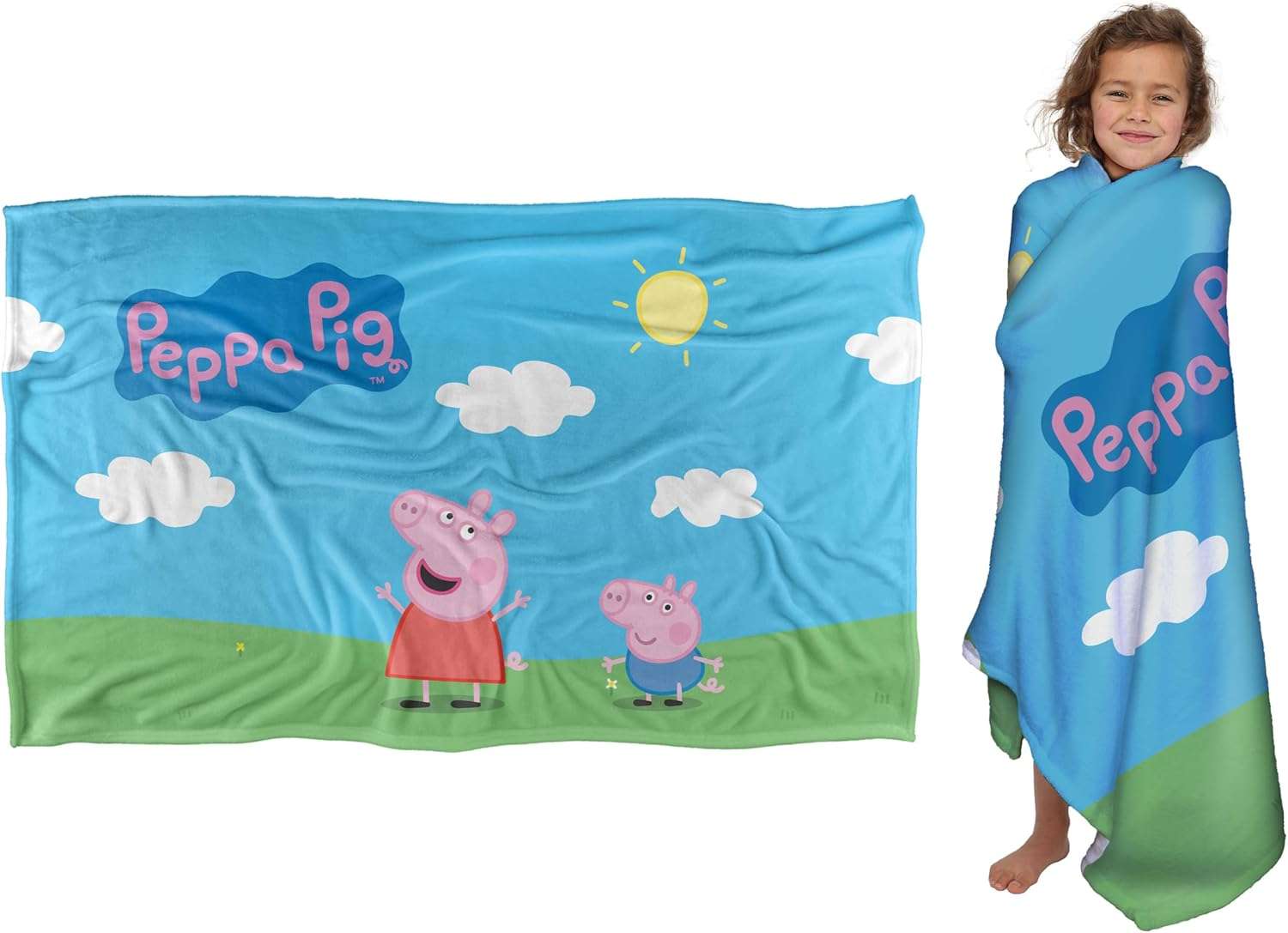 LOGOVISION Peppa Pig Peppa and George Sunny Day Kids Silky Touch Blanket, 36 x 58 - 1