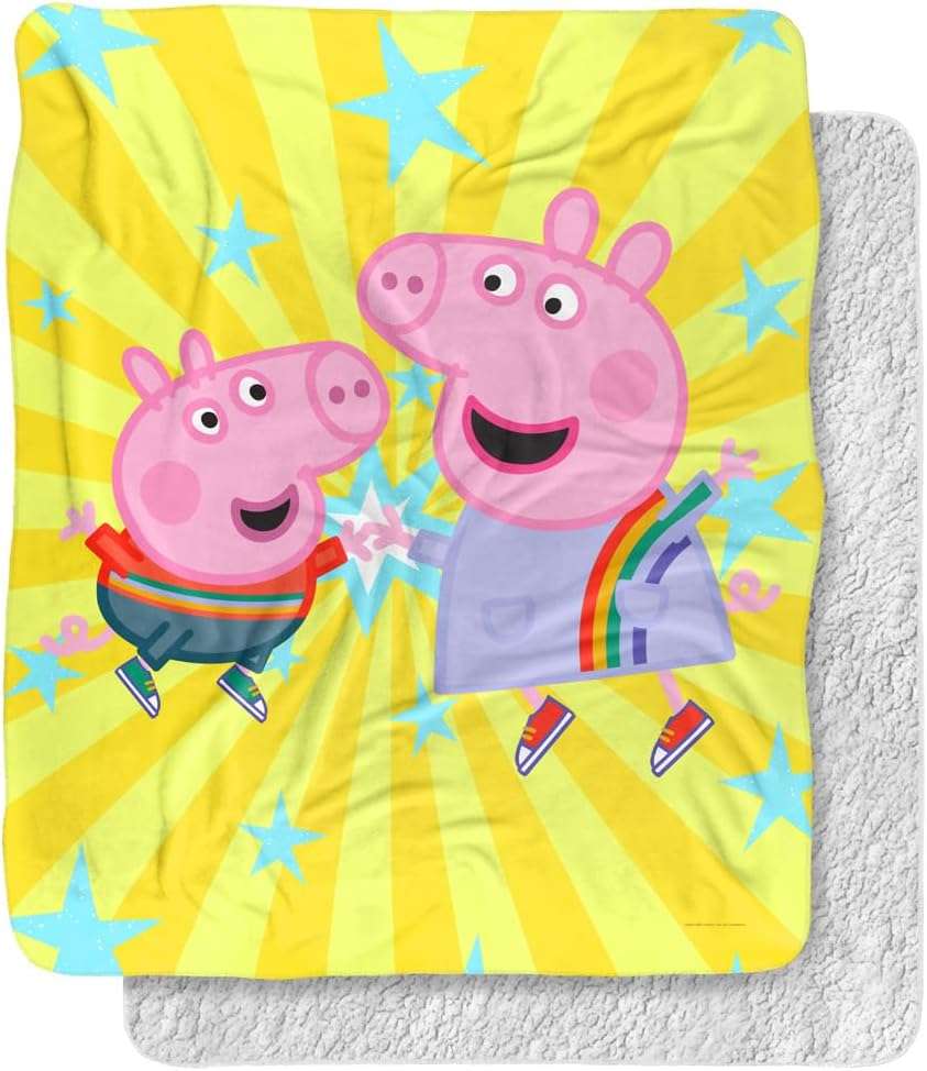 Peppa Pig Blanket, 50x60 High Five Peppa and George Silky Touch Sherpa Back Super Soft Throw Blanket - 1