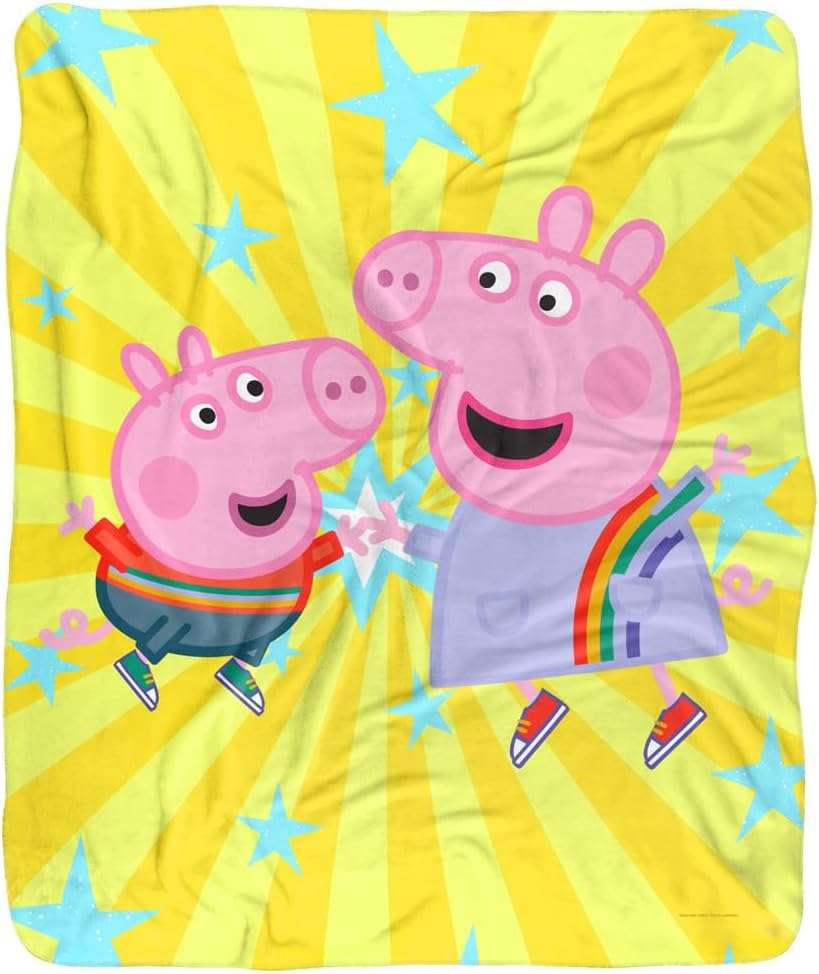 Peppa Pig Blanket, 50x60 High Five Peppa and George Silky Touch Sherpa Back Super Soft Throw Blanket - 2