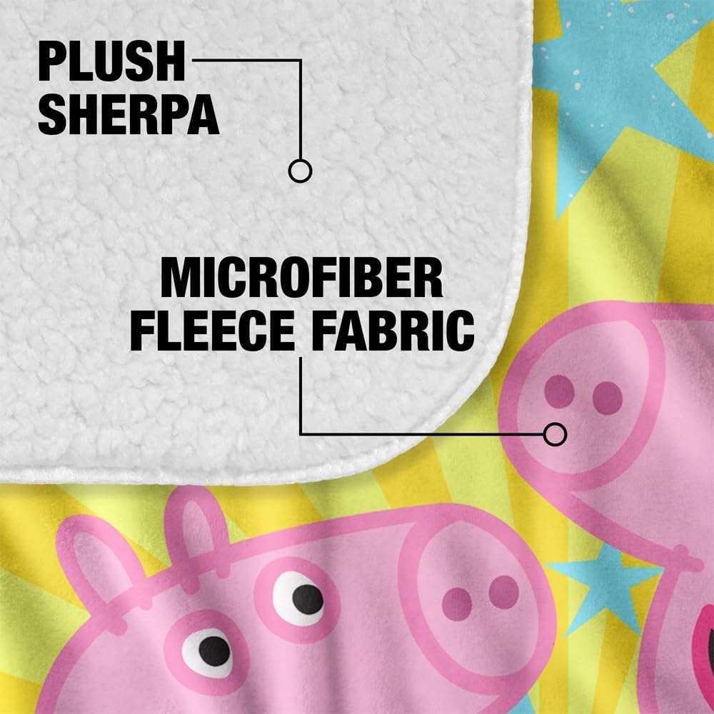 Peppa Pig Blanket, 50x60 High Five Peppa and George Silky Touch Sherpa Back Super Soft Throw Blanket - 4