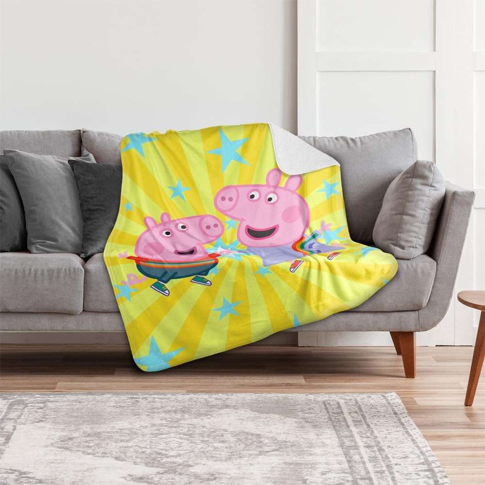 Peppa Pig Blanket, 50x60 High Five Peppa and George Silky Touch Sherpa Back Super Soft Throw Blanket - 6
