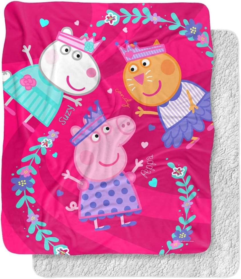 Peppa Pig Blanket, 50x60 Peppa Suzy Candy Friends Silky Touch Sherpa Back Super Soft Throw Blanket - 1