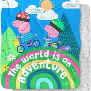 Peppa Pig Blanket, 50x60 World is an Adventure Peppa and George Silky Touch Sherpa Back Super Soft Throw Blanket - 1