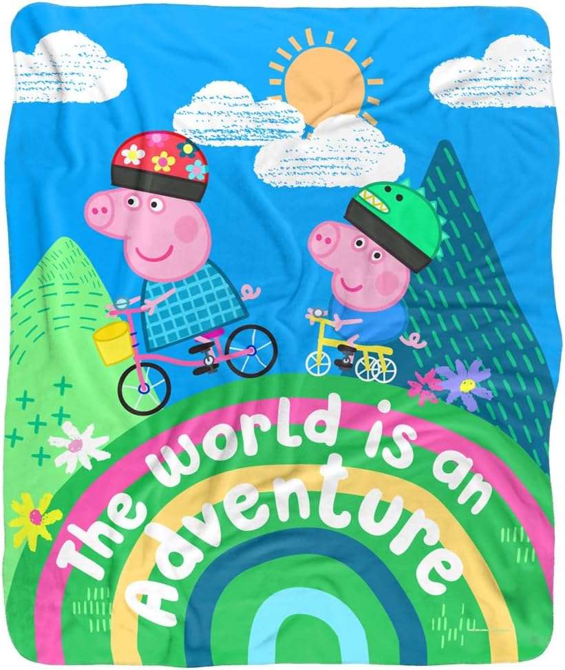 Peppa Pig Blanket, 50x60 World is an Adventure Peppa and George Silky Touch Sherpa Back Super Soft Throw Blanket - 2