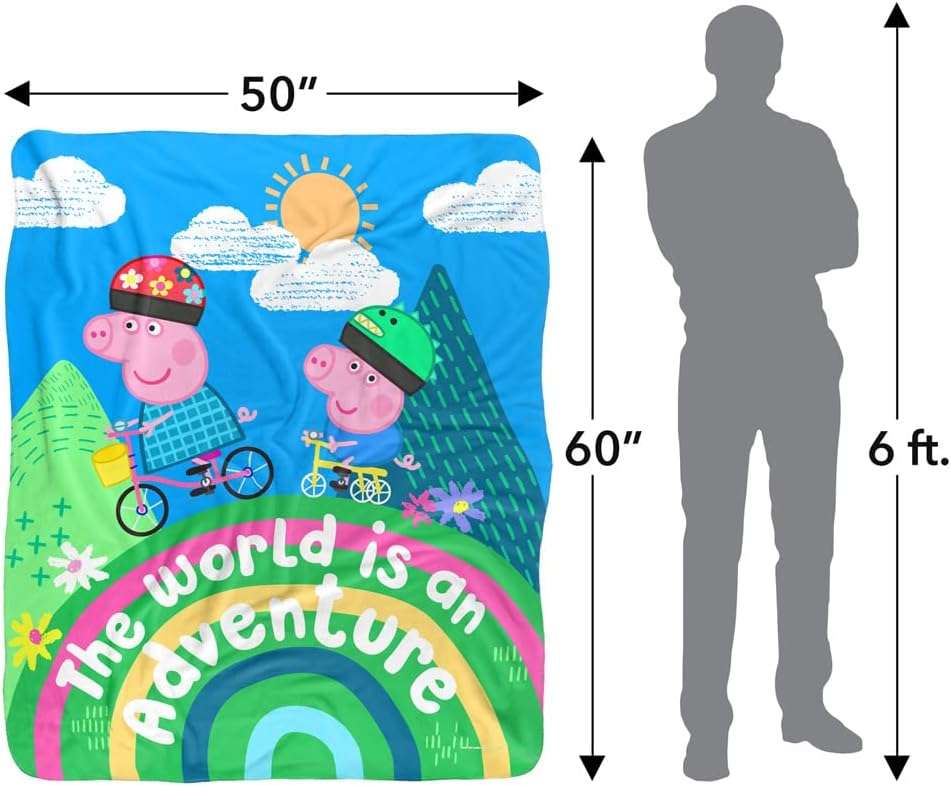 Peppa Pig Blanket, 50x60 World is an Adventure Peppa and George Silky Touch Sherpa Back Super Soft Throw Blanket - 5