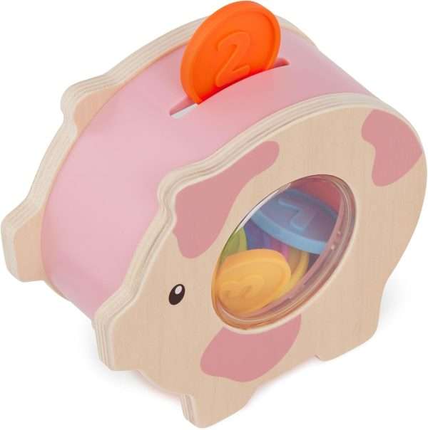 Battat Education – Wooden Piggy Bank for Kids – Educational Pig Toy – Developmental Playset – Fine Motor Skills – 18 Months + – Save & Count Piggy Bank - 4
