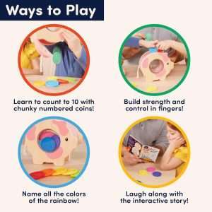 Battat Education – Wooden Piggy Bank for Kids – Educational Pig Toy – Developmental Playset – Fine Motor Skills – 18 Months + – Save & Count Piggy Bank - 5
