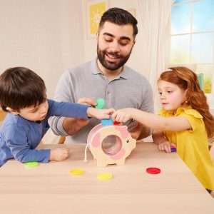 Battat Education – Wooden Piggy Bank for Kids – Educational Pig Toy – Developmental Playset – Fine Motor Skills – 18 Months + – Save & Count Piggy Bank - 10