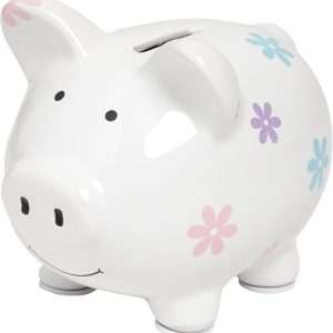 Kate & Milo Mini Floral Piggy Bank, Ceramic Money Bank for Kids, Ideal Newborn Keepsake, Toddler Gift, Cute Baby Girl Nursery Decor, Flower Design - 1