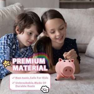 PHOCAS Hamm Piggy Bank Unbreakable Cute Pink Pig Money Bank Plastic Saving Coin Bank for Kids Christmas Birthday Gift - 9
