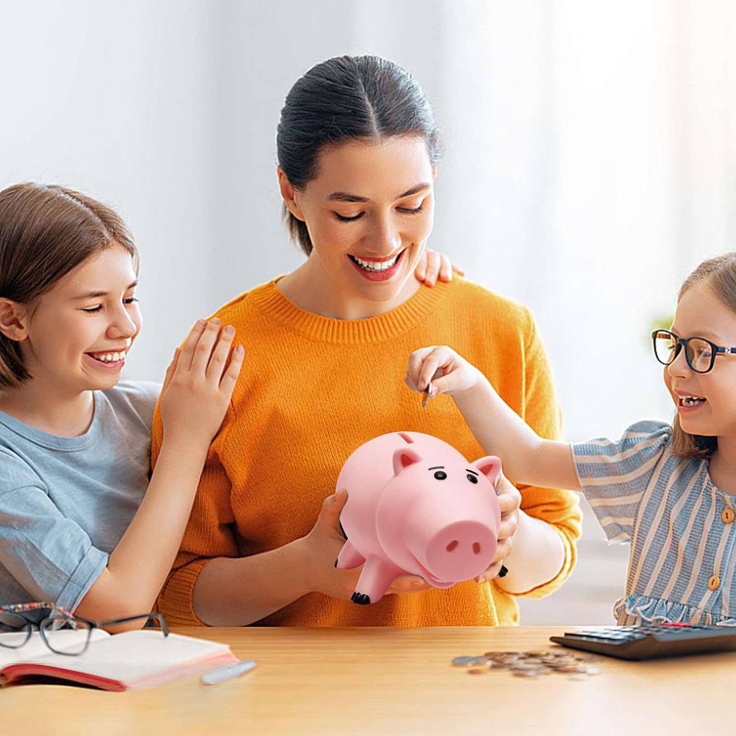 Piggy Bank, Cute Plastic Coin Bank for Boys and Girls, Unbreakable Pig Money Bank for Kids Gift (Pink) - 7
