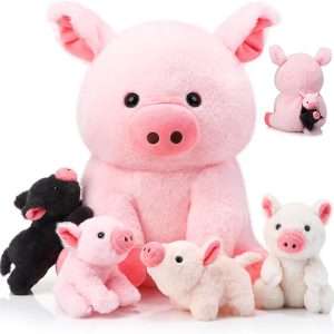 5 Pcs Pig Stuffed Animals, 12 Inch Large Plush Mommy Pig with 4 Little Baby in Mother Belly, Gifts for Mothers, Boys and Girls' Graduation Birthday Party Favors - 1