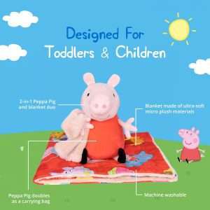 Peppa Pig Plush Blankie Bestie - Stuffed Animal with Soft Blanket - Baby Essentials - Ultra Soft, Sensory Fabric - Machine Washable - Newborn Blanket - Pink - 6
