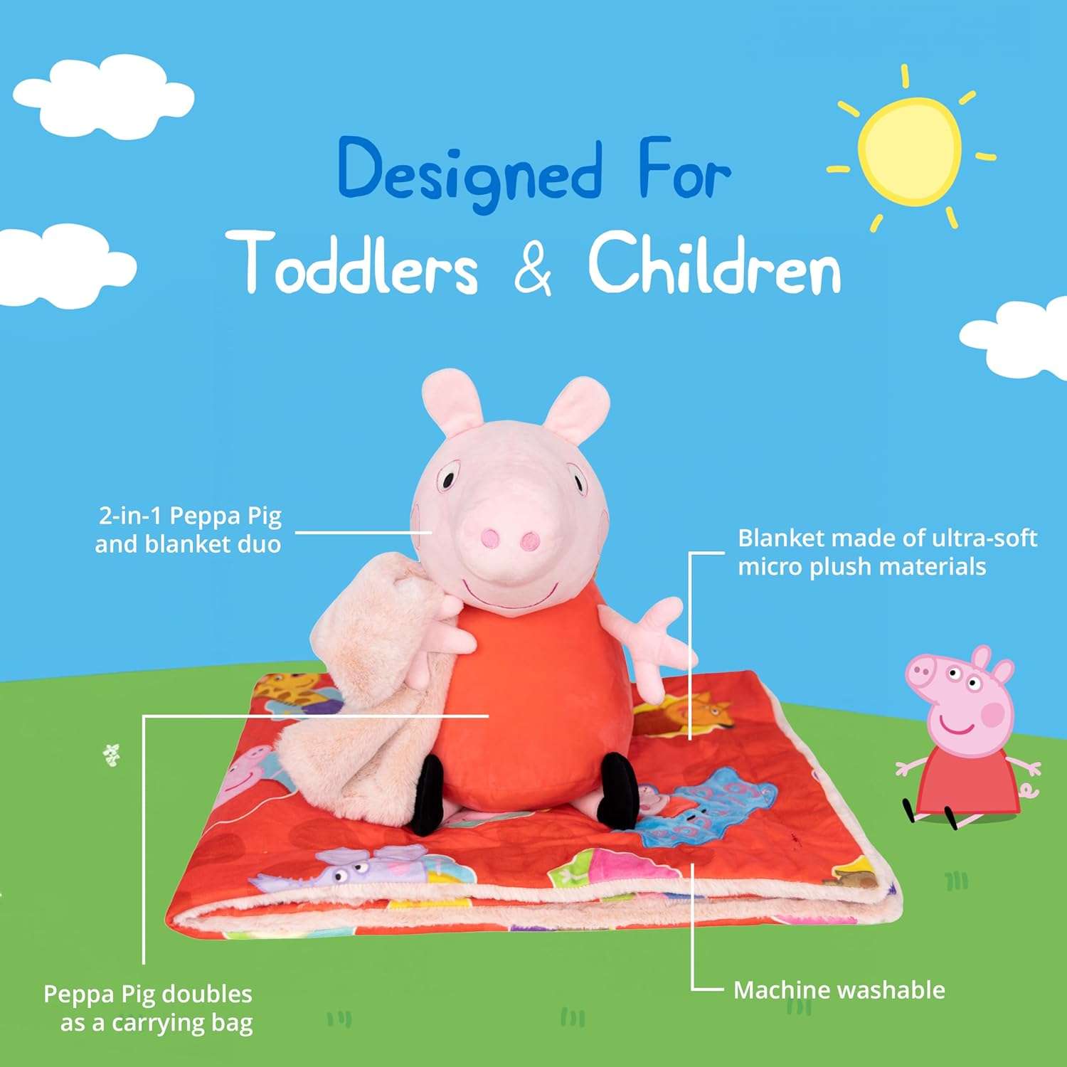 Peppa Pig Plush Blankie Bestie - Stuffed Animal with Soft Blanket - Baby Essentials - Ultra Soft, Sensory Fabric - Machine Washable - Newborn Blanket - Pink - 6