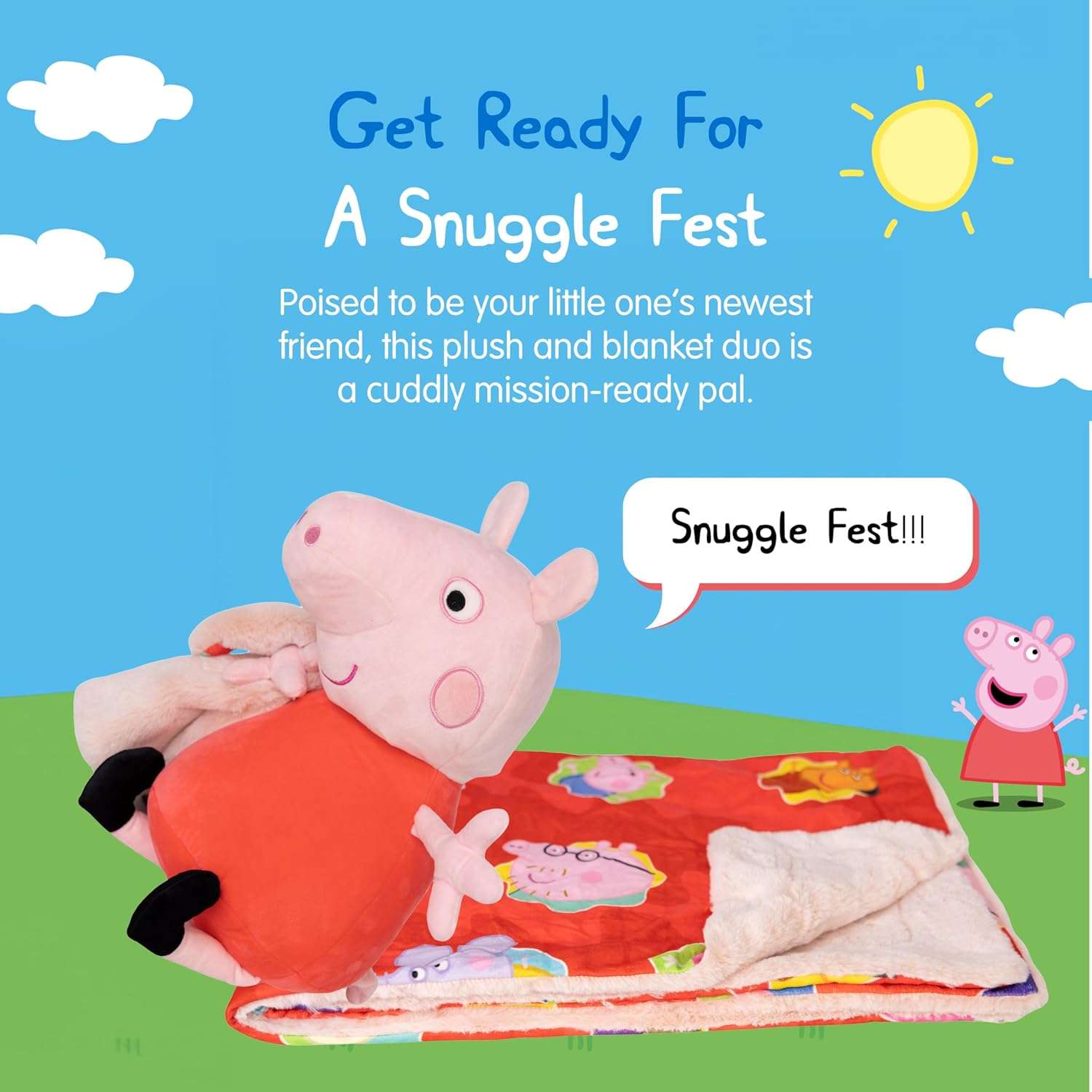 Peppa Pig Plush Blankie Bestie - Stuffed Animal with Soft Blanket - Baby Essentials - Ultra Soft, Sensory Fabric - Machine Washable - Newborn Blanket - Pink - 7