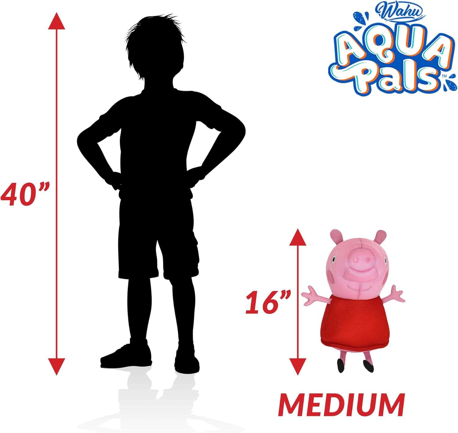 Wahu Aqua Pals Peppa Pig Plush Water Toy for Kids Ages 2+, Fast-Drying Waterproof Plush Doll Toy for Pool and Bathtub, Pink-Red, 16, Medium - 3