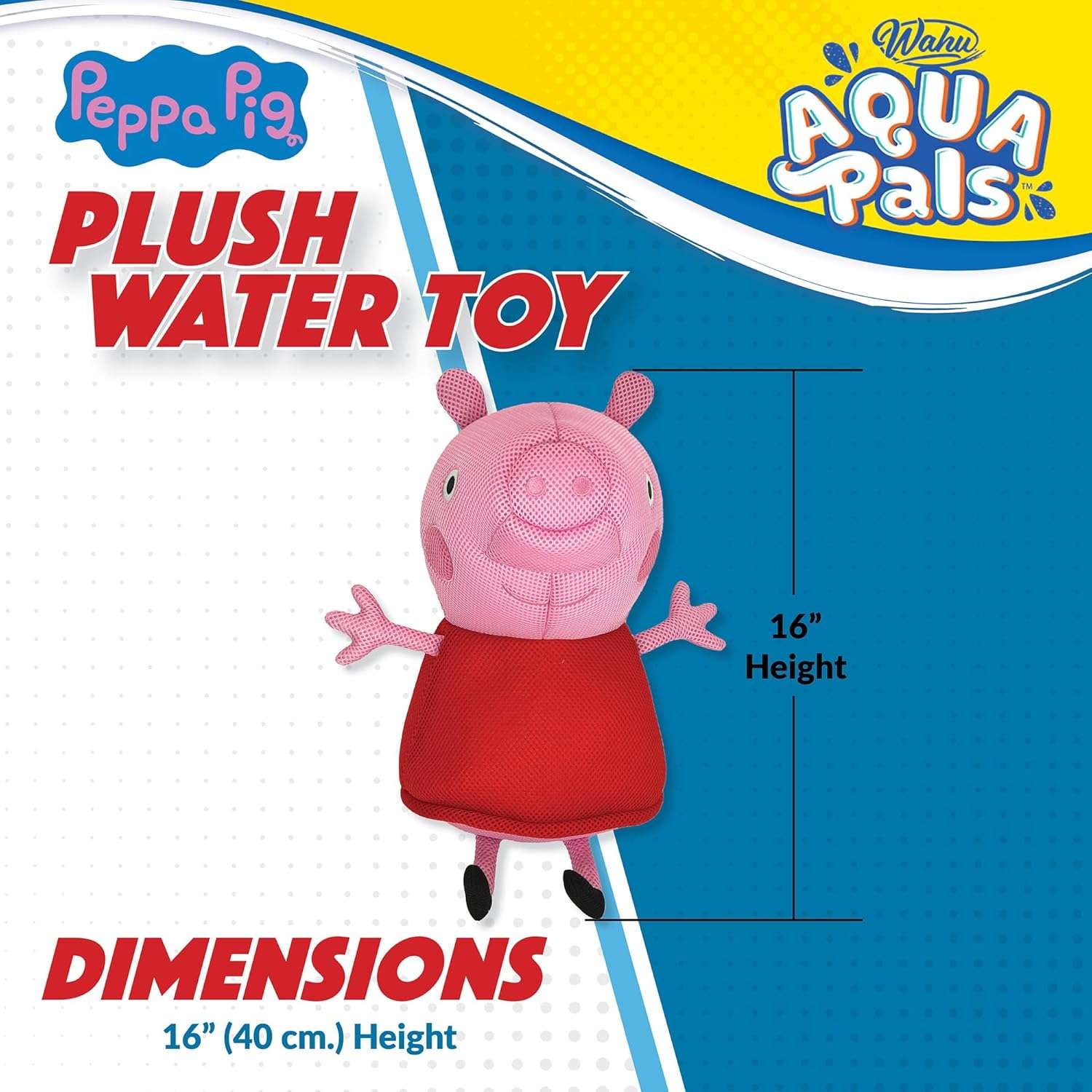 Wahu Aqua Pals Peppa Pig Plush Water Toy for Kids Ages 2+, Fast-Drying Waterproof Plush Doll Toy for Pool and Bathtub, Pink-Red, 16, Medium - 8