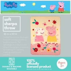 Franco Peppa Pig Kids Bedding Soft Plush Sherpa Blanket Throw, 46 in x 60 in, (Officially Licensed Product) - 2