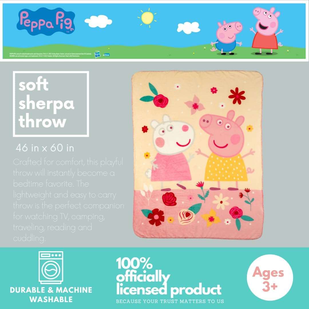 Franco Peppa Pig Kids Bedding Soft Plush Sherpa Blanket Throw, 46 in x 60 in, (Officially Licensed Product) - 2