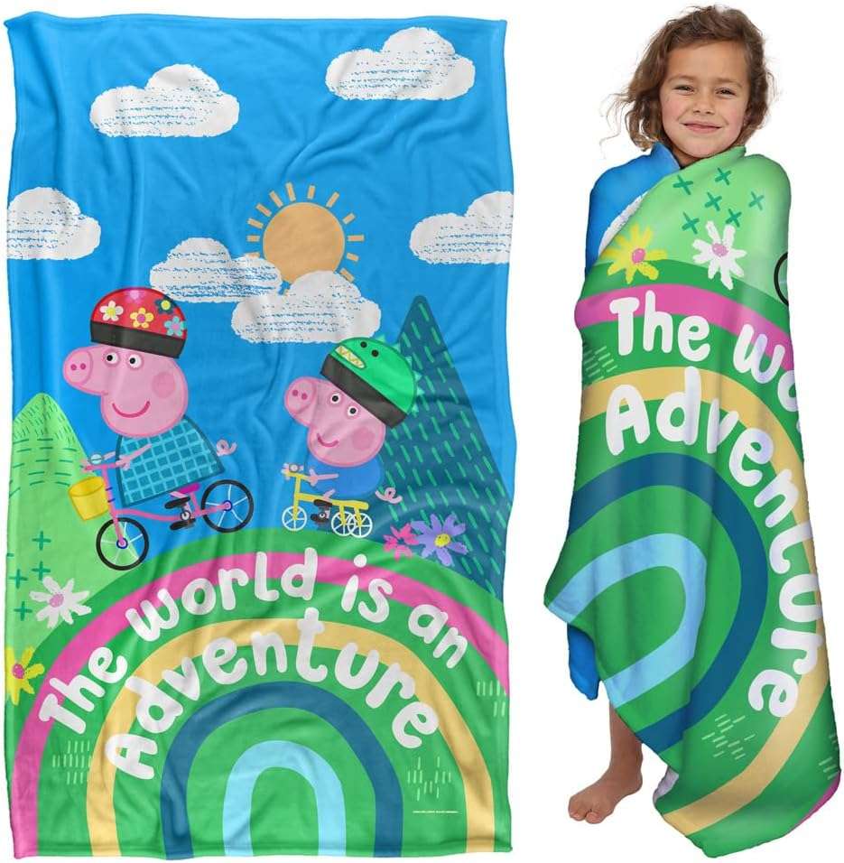 LOGOVISION Peppa Pig World is an Adventure Peppa and George Kids Silky Touch Blanket, 36 x 58 - 1