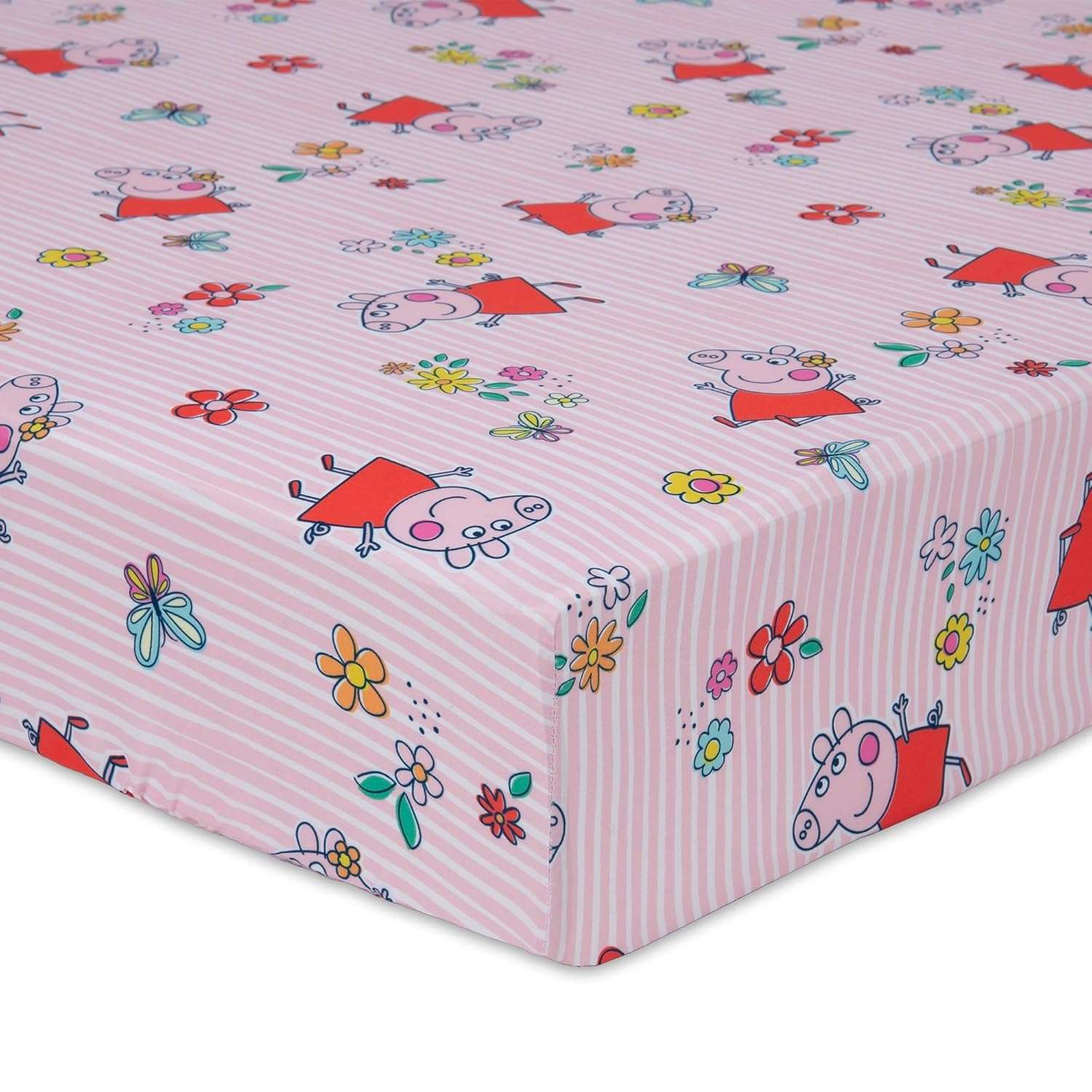 NoJo Peppa Pig 2 Piece Toddler Sheet Set Fitted Bottom Sheet and Reversible Pillowcase, Pink and White - 1