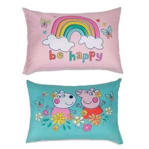 NoJo Peppa Pig 2 Piece Toddler Sheet Set Fitted Bottom Sheet and Reversible Pillowcase, Pink and White - 2