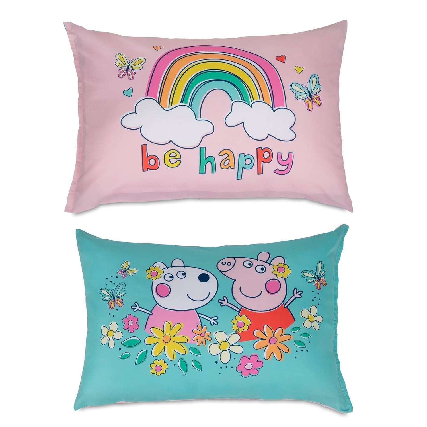 NoJo Peppa Pig 2 Piece Toddler Sheet Set Fitted Bottom Sheet and Reversible Pillowcase, Pink and White - 2