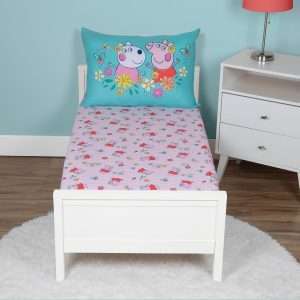 NoJo Peppa Pig 2 Piece Toddler Sheet Set Fitted Bottom Sheet and Reversible Pillowcase, Pink and White - 3