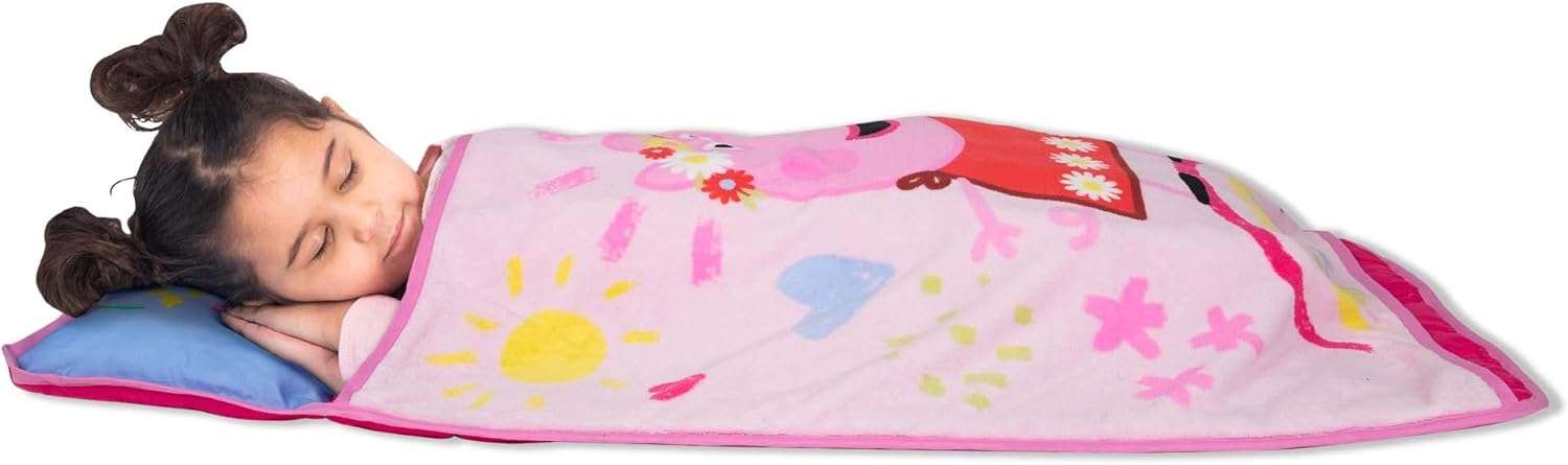 NoJo Peppa Pig I'm so Happy Toddler Nap Mat - Includes Attached Pillow and Fleece Blanket - 5